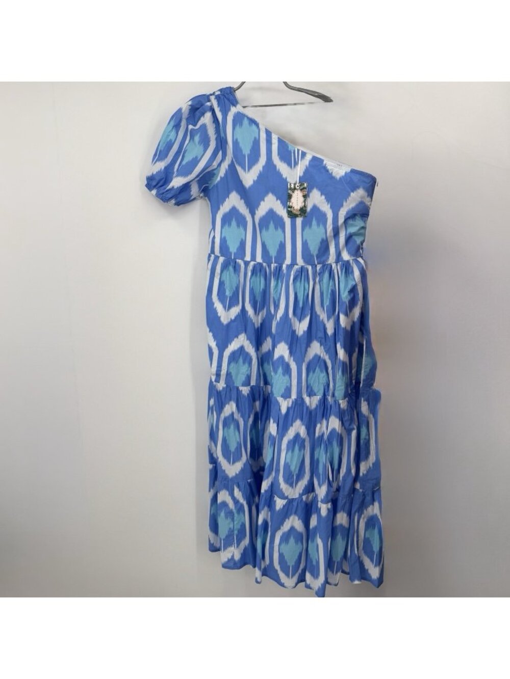 Oliphant Blue Odisha One Shoulder Maxi Dress size XL 100% Cotton Made in India